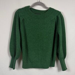 Deluc Emerald Green‎ Crew Neck Sweater. Womens Size M. Pleats. Puff sleeves